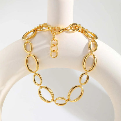 Thick Oval Chain Necklace Gold Plated Stainless Steel Women
