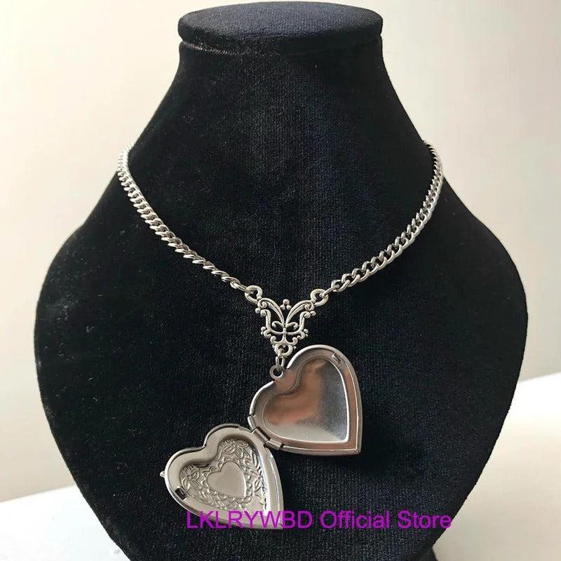 Gothic Bat Locket Necklace Vintage Vampire Jewelry for Women