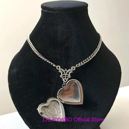 Gothic Bat Locket Necklace Vintage Vampire Jewelry for Women