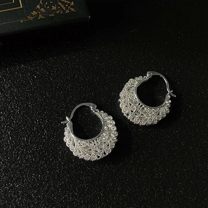 Women’s Silver Color Hollow Hoop Earrings Fashion Plated Jewelry