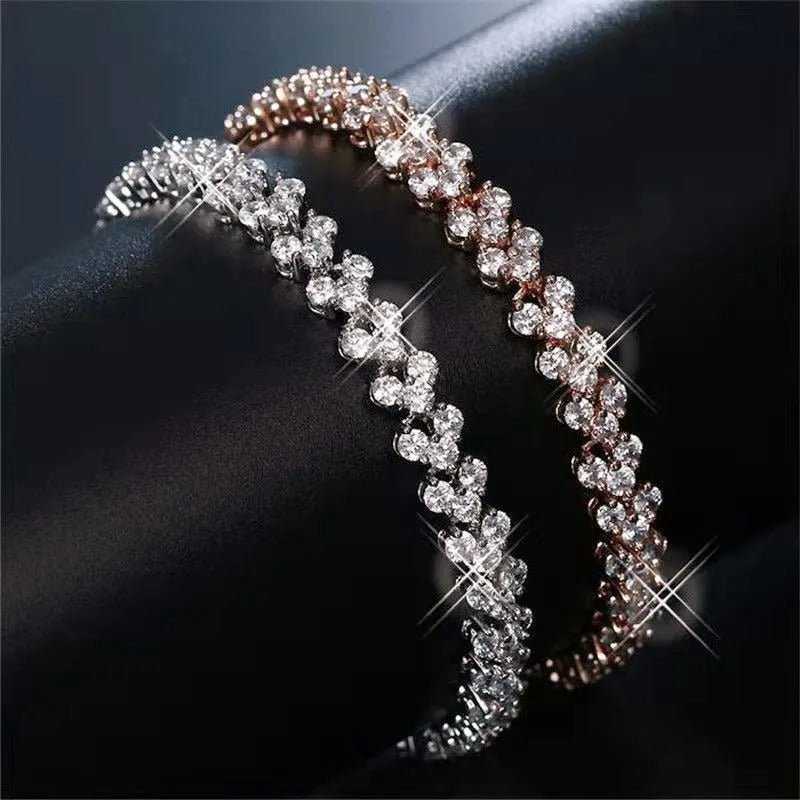 Crystal Zircon Chain Bracelet for Women Luxury Roman Bangle Jewelry