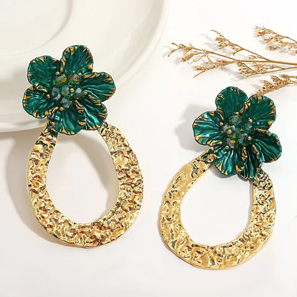 Large Floral Drop Earrings Gold Color Women Pendientes Jewelry