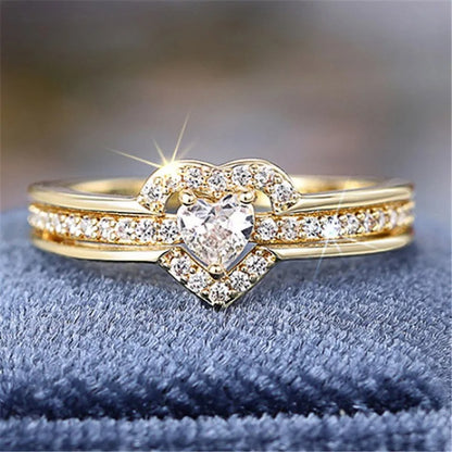 Silver Romantic Heart Zirconia Wedding Band Ring for Women