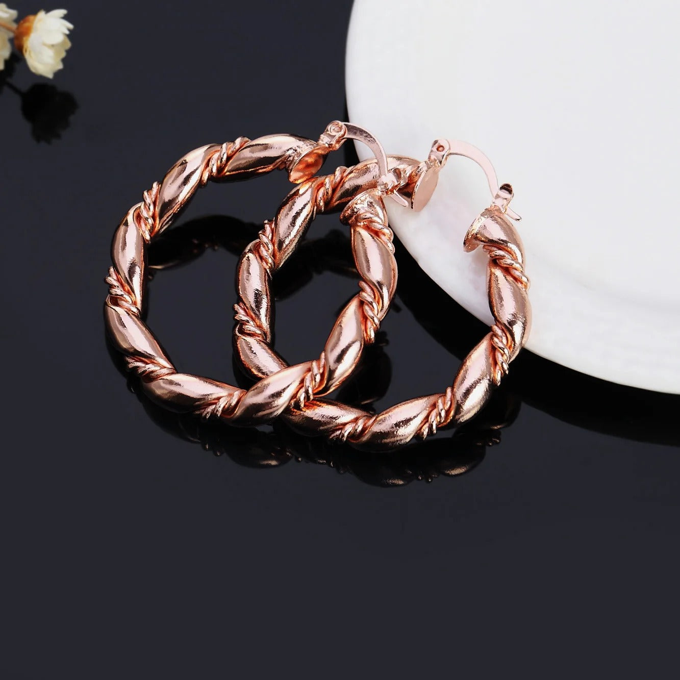 18K Gold Plated Rope Round Earrings Women’s Party & Wedding Jewelry