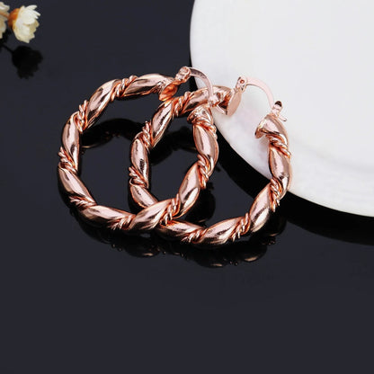 18K Gold Plated Rope Round Earrings Women’s Party & Wedding Jewelry
