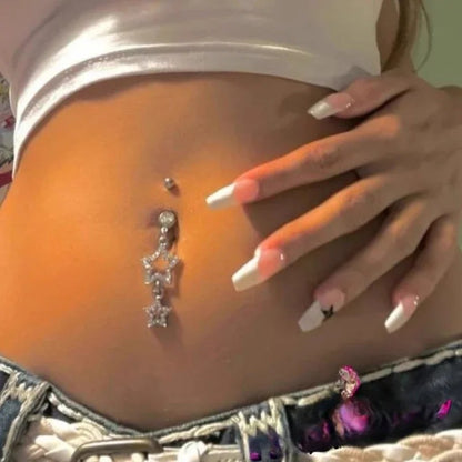 Star Belly Button Ring Long Dangle Crystal Navel Piercing