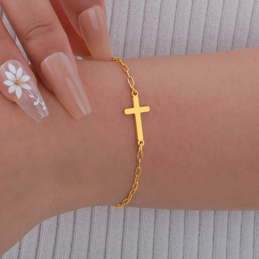 Fashion Stainless Steel Cross Bracelet for Women,CZ Zircon Charm Small Square Chain Bracelet,Waterproof Jewelry Gift
