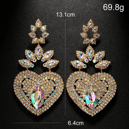 Heart Crystal Dangle Earrings Women Wedding Party Jewelry