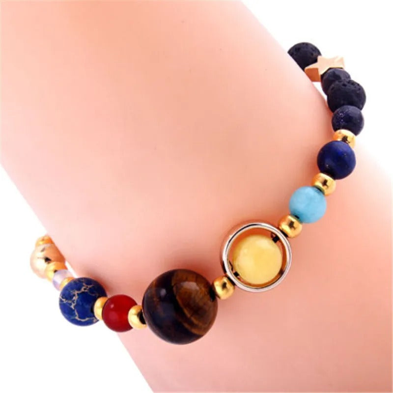 Cosmic Solar System Bracelet Hand-Woven Planet Beads for Women