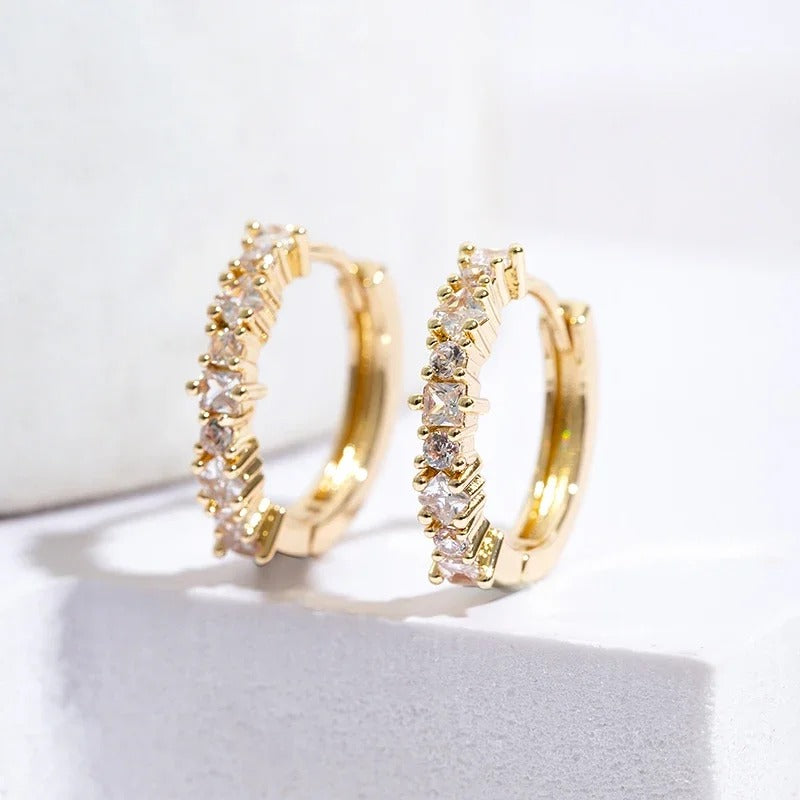 Luxury Colorful Zircon Hoop Earrings Women Stainless Steel Jewelry