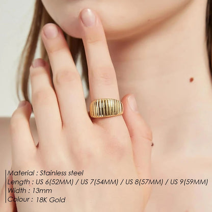 Stainless Steel Wide Edge Ring – Vertical Texture Punk Fashion Jewelry for Women, Factory Direct