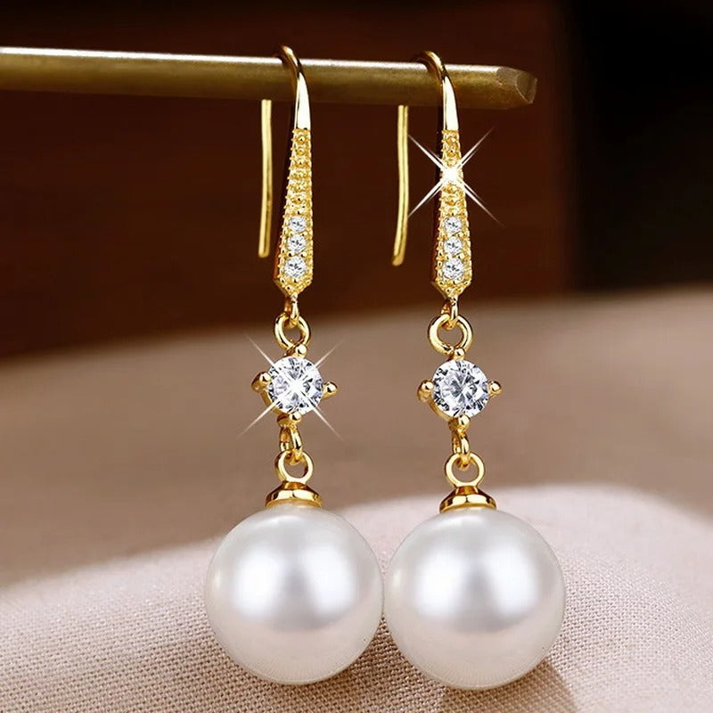 Korean Luxury Zircon Pearl Dangle Earrings for Women Temperament Long Drop Earrings Bridal Engagement Wedding Party Jewelry Gift