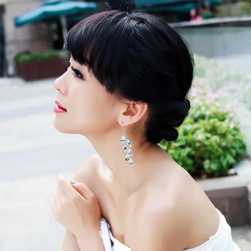 Luxury Silver Color Metal Inlaid Water Droplet Stone Hook Earrings 2025 Fashion Long Geometry Tassels Dangle Earrings for Women