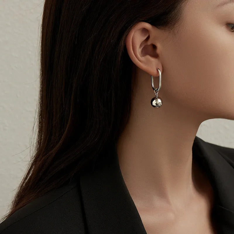925 Sterling Silver Round Ball Dangle Earrings Women Anti-Allergy