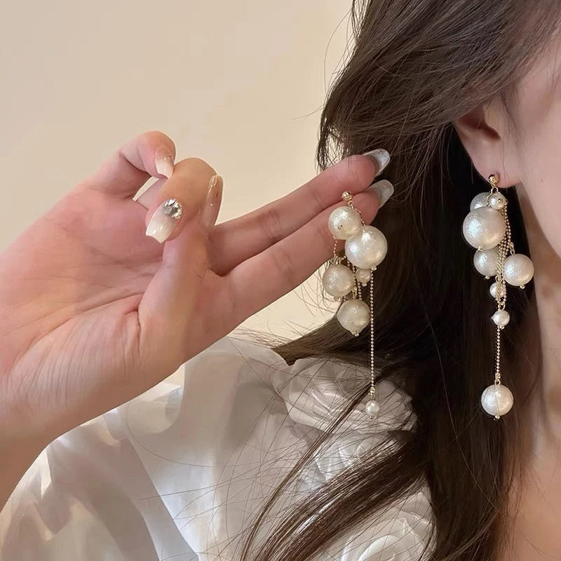 Elegant Pearl Long Tassel Earrings Women Fashion Jewelry