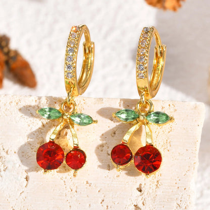 Cherry Zirconia Dangle Earrings Women Gold Plated Jewelry