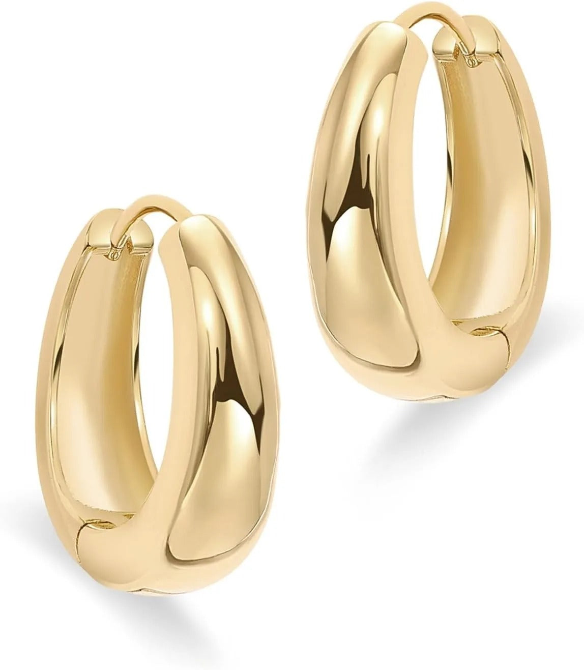 Thick Lightweight Gold Hoop Earrings Women 14K Plated Sterling Silver
