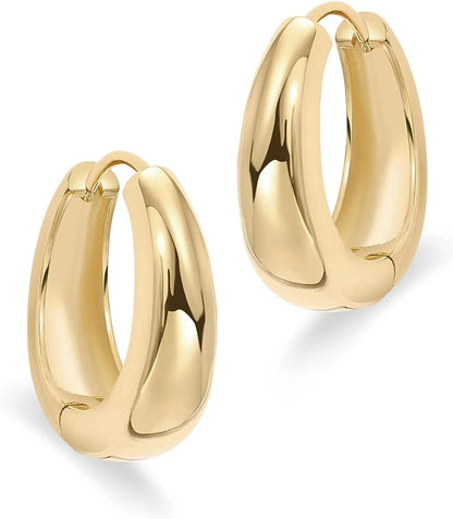 Thick Lightweight Gold Hoop Earrings Women 14K Plated Sterling Silver