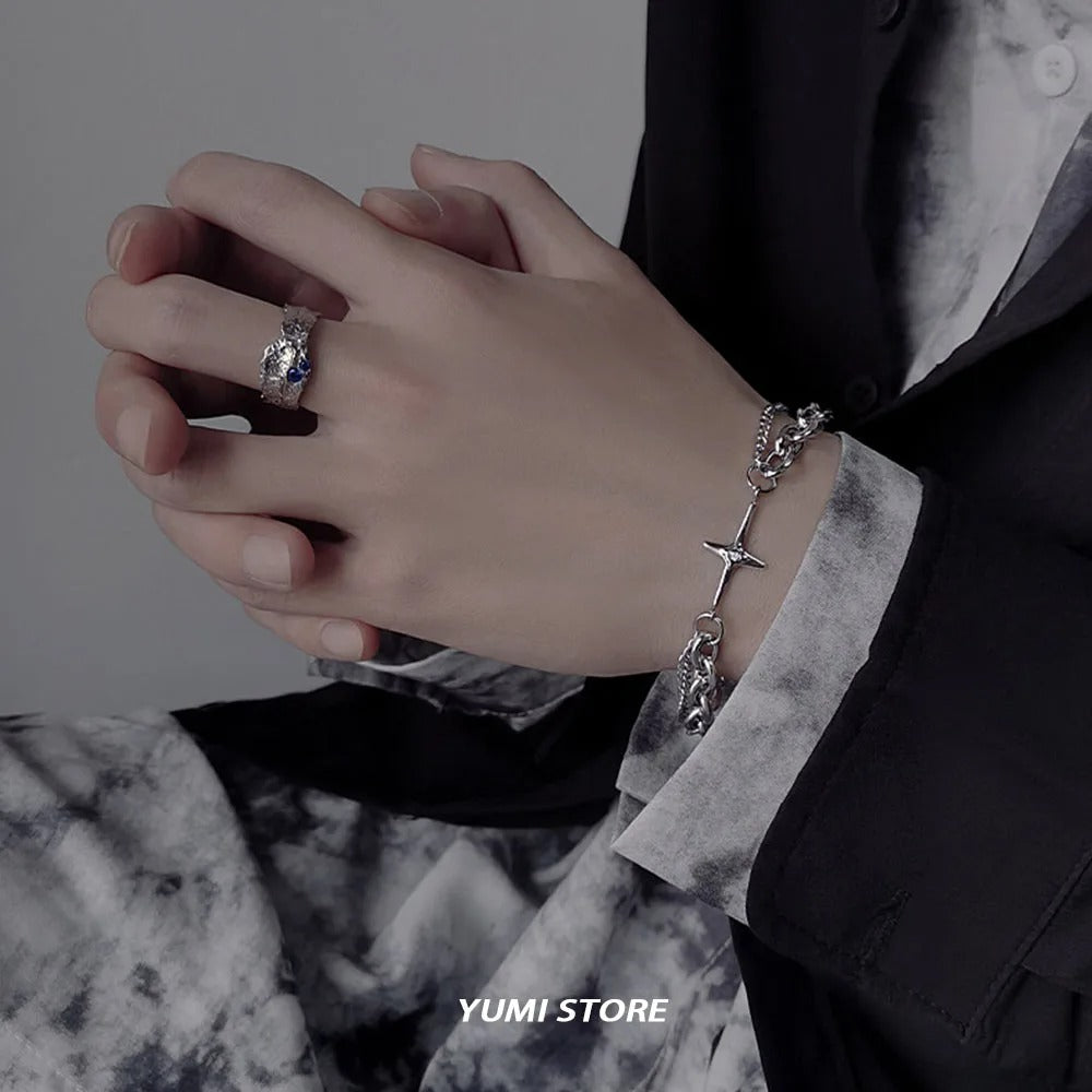 Titanium Steel Star Cross Bracelet Double Layer Hip Hop Unisex Jewelry