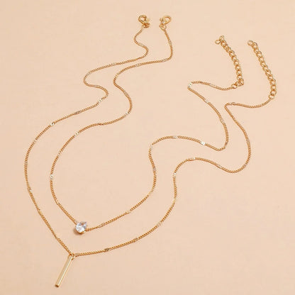 2Pcs Layered Water Drop Zircon Necklace Set for Women