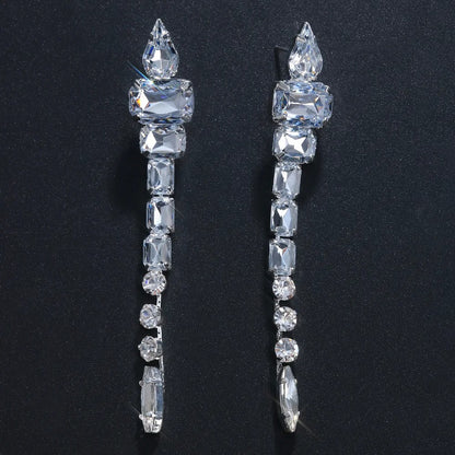 Square Long Crystal Dangle Earrings for Women Geometric Rhinestone Jewelry Gift