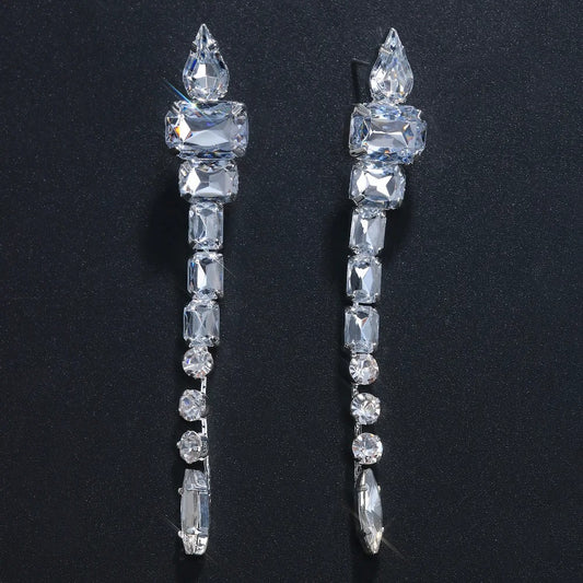 Square Long Crystal Dangle Earrings for Women Geometric Rhinestone Jewelry Gift