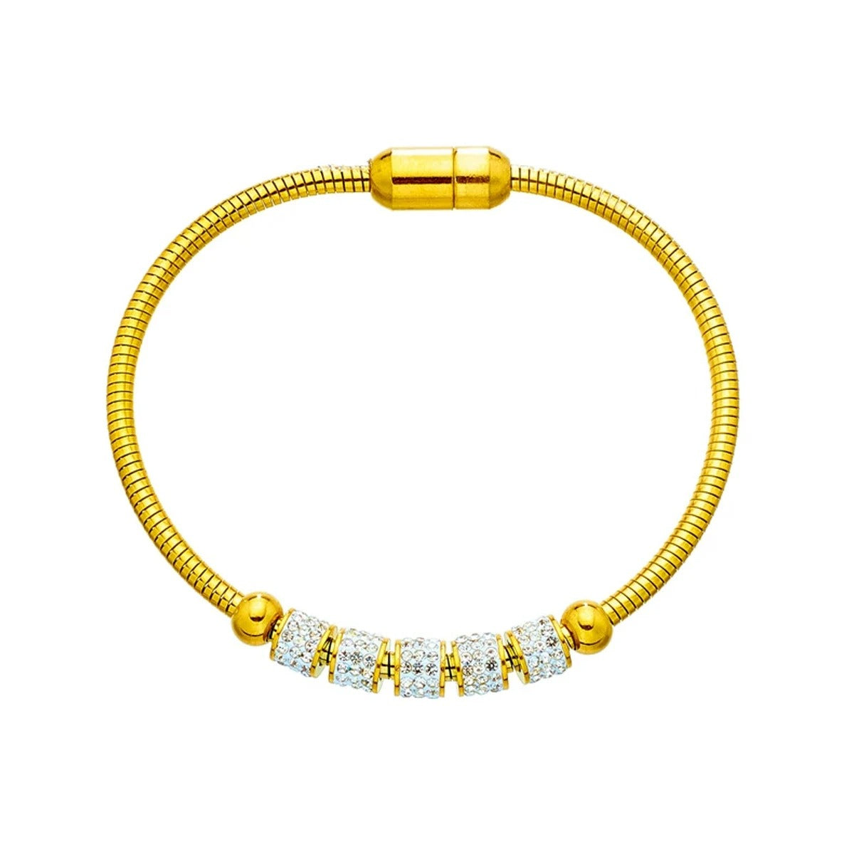Gold Rhinestone Beaded Bracelet Stainless Steel Women Jewelry