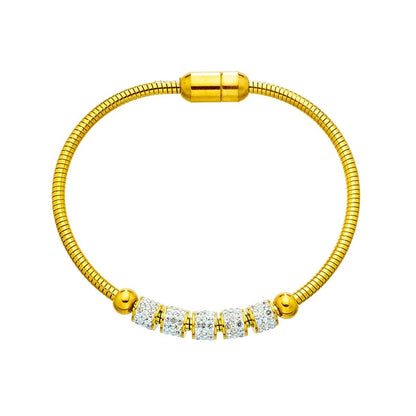Gold Rhinestone Beaded Bracelet Stainless Steel Women Jewelry