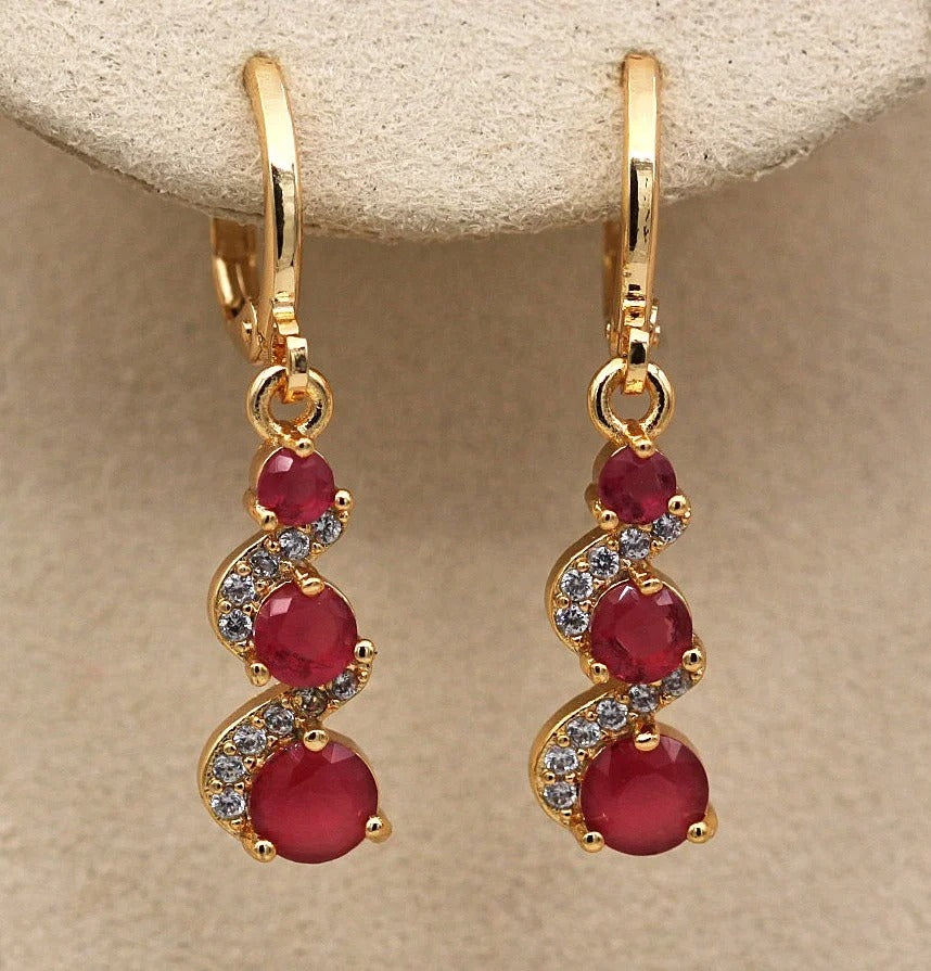 Classic Trend Earrings Gold Color Swirl Green Stone Dangle Earrings for Women Jewelry