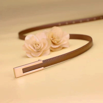Real Leather Thin Belt Women Fashion  Gold Metal Black White Belt Female Jeans Dress Accessories Waistband Skinny Girdle