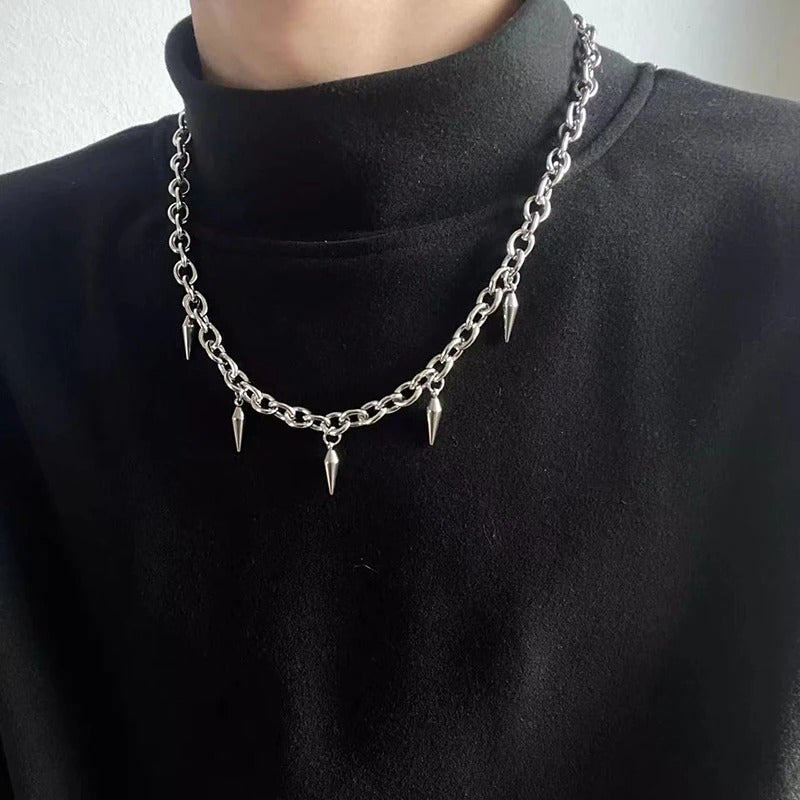 Stainless Steel Punk Aesthetic Stud Necklace Men Choker Cool Hip Hop Women Rivet Pendant Necklace Gothic Jewelry Gifts