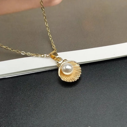 Shell & Pearl Pendant Necklace Trendy Summer Jewelry for Women