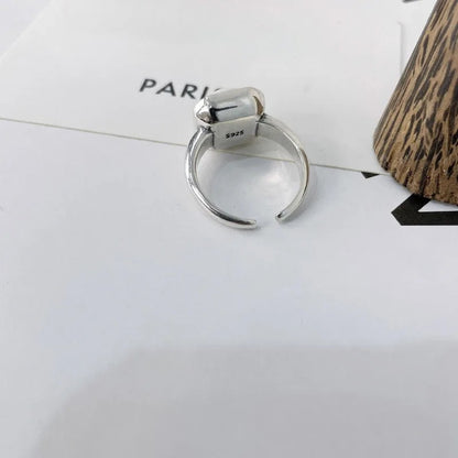 925 Sterling Silver Geometry Pearl Ring for Women Girl Gift Korean Versatile Finger Jewelry