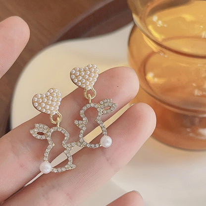 Trendy Rabbit Drop Earrings Crystal Pearl Cute Dangle Jewelry