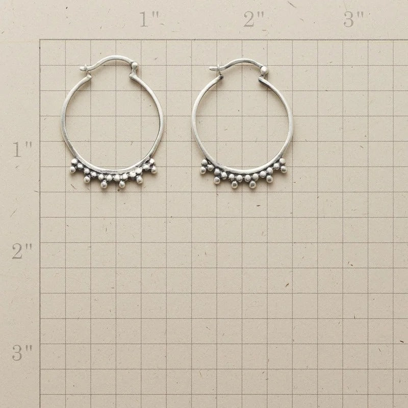 Women’s Silver Color Hoop Earrings Manual Carved Beads Loop Jewelry