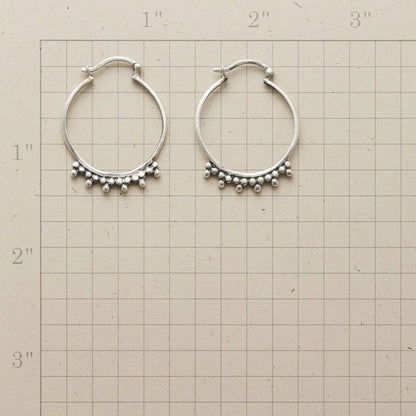 Women’s Silver Color Hoop Earrings Manual Carved Beads Loop Jewelry