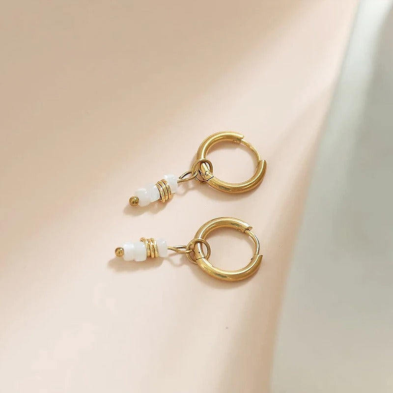 Fashion White Shell Beads Earrings for Women Gold Plated Hoop Jewelry Gift