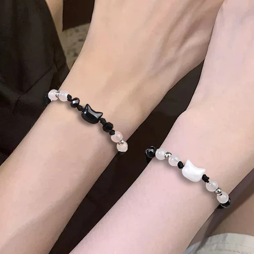 2PCS Natural Moonstone Bracelets Couple Handmade Jewelry Gift