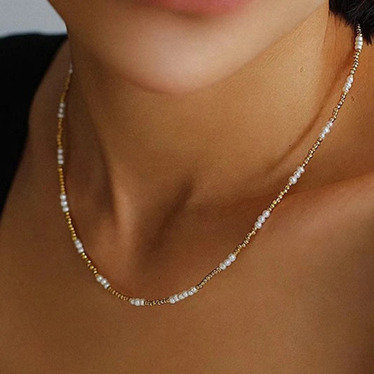 Handmade Gold Color Beads Chain Fashion Necklaces Pearl Pendant Beach Vacation Jewelry For Women Accessories