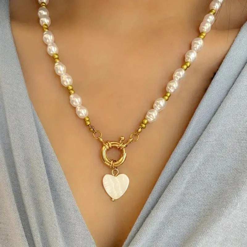 Colorful Beads Chain Fashion Necklaces White Heart Pendant Jewelry For Women Valentine's Accessories