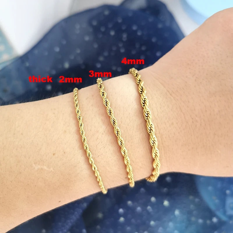 Clasp Bracelet Women Men Stainless Steel Twist Rope Chain Sailor Wheel Geometric Link Basic DIY Gold Silver Color