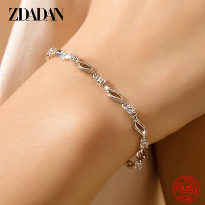 ZDADAN 925 Sterling Silver Crystal Bracelet Chain For Women Fashion Jewelry Gift