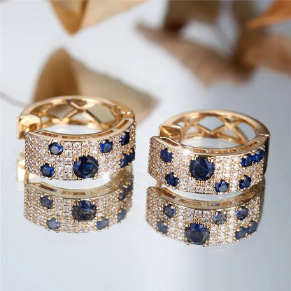 White & Blue Zircon Hoop Earrings Gold Women’s Wedding Jewelry