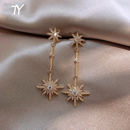 Women’s Long Crystal Star Earrings Exaggerated Trendy Party Jewelry