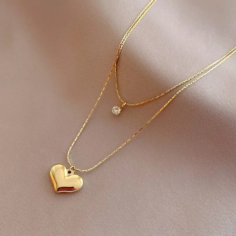 316L Stainless Steel Double Layer Heart Snake Chain Pendant Multilayer Chain Choker Necklace For Women Wedding Accessories