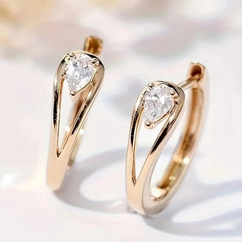 White Zircon Geometric Hoop Earrings Women’s Fashion Wedding Jewelry