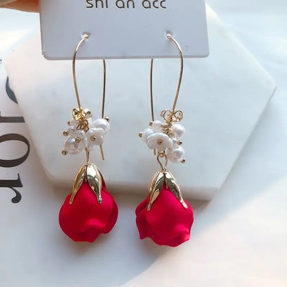 Rose Petal Long Earrings Japan Korea Trendy Star Jewelry