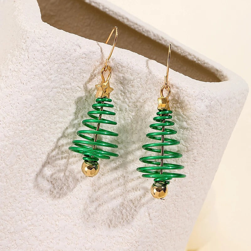 Fashion Christmas Tree Shaped Earrings For Women Cute Trendy Star Pattern Piercing Eardrop Jewelry Accessories New Year Gifts