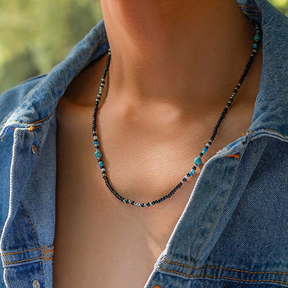 Trendy Summer Beach Necklace Men’s Turquoise & Black Beads