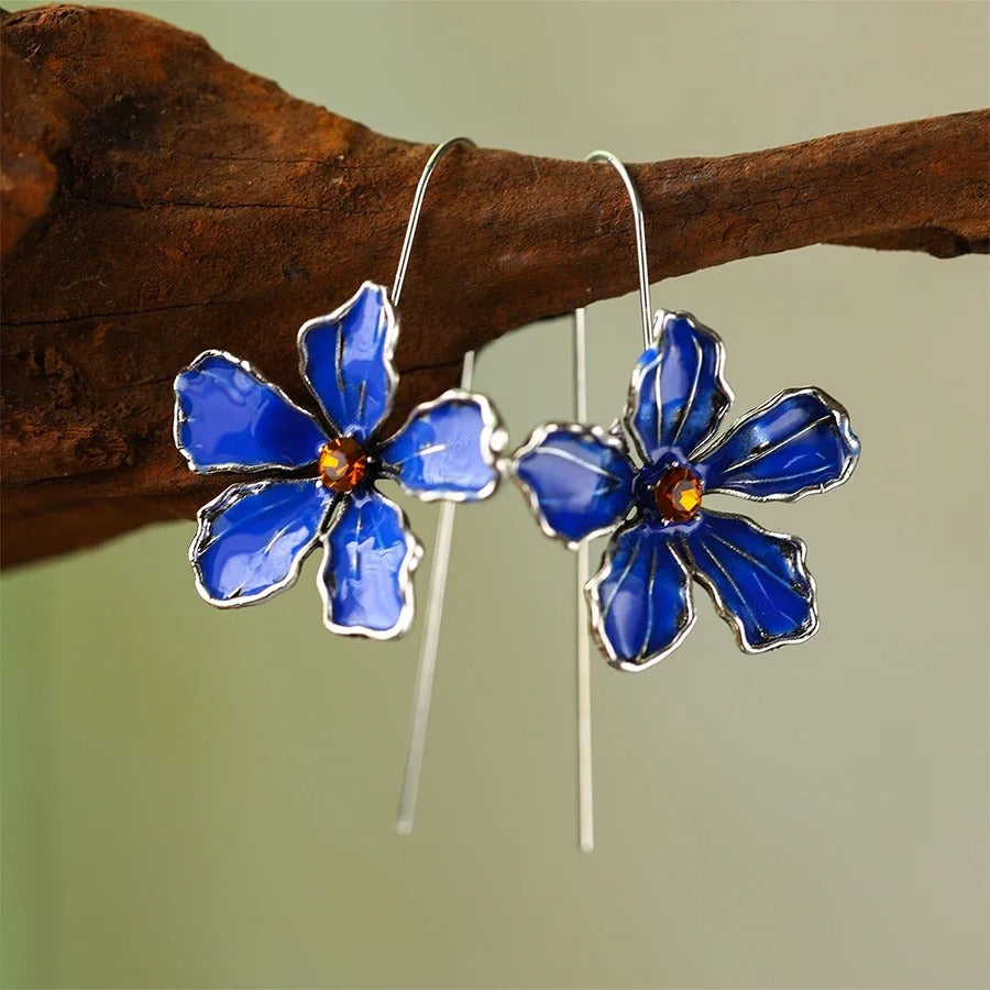 Blue Oil Drop Long Hook Earrings for Women
